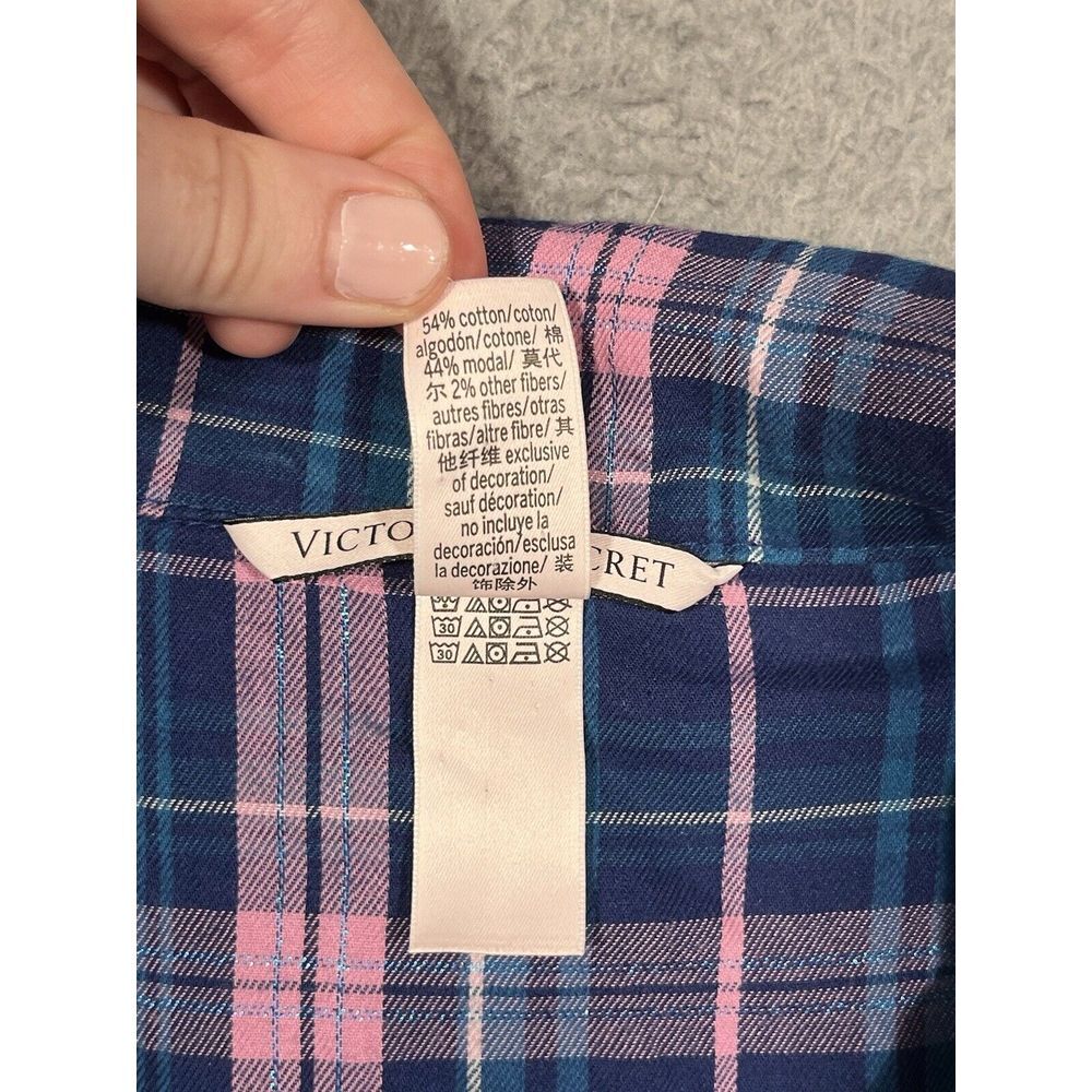 Victoria's Secret Pajama Top Blue Pink Plaid Collared Button Medium M - Picture 5 of 8